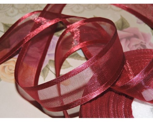 Органза с атласом 25мм, цвет красно-коричневый - 1м