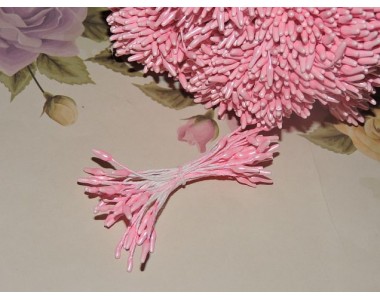 Тычинки 2*6 мм, в одной связке 30 нитей (60 головок), цв.  светло-розовый