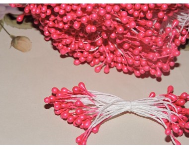 Тычинки 3 мм, в одной связке 30 нитей (60 головок), цв.  ярко-розовый