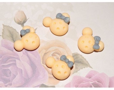 Кабошон акриловый "Мики с бантиком" 20 мм , цв.  желтый - 1 шт