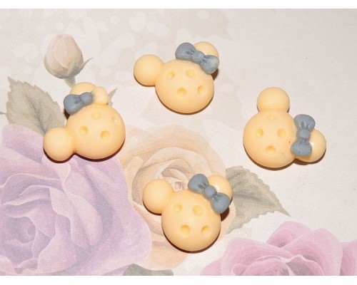 Кабошон акриловый "Мики с бантиком" 20 мм , цв.  желтый - 1 шт