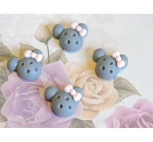 Кабошон акриловый "Мики с бантиком" 20 мм , цв. серый - 1 шт