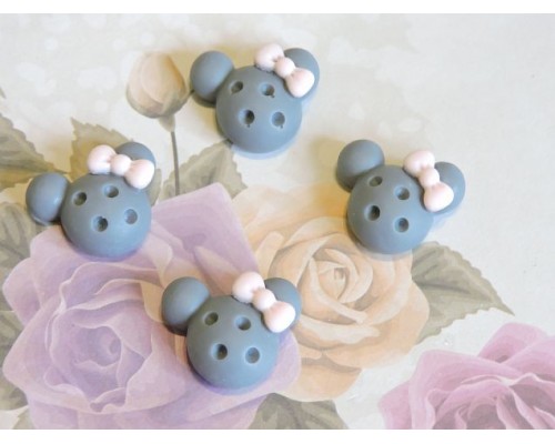 Кабошон акриловый "Мики с бантиком" 20 мм , цв. серый - 1 шт