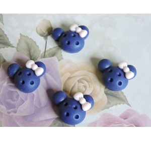 Кабошон акриловый "Мики с бантиком" 20 мм , цв. синий - 1 шт