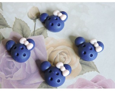 Кабошон акриловый "Мики с бантиком" 20 мм , цв. синий - 1 шт