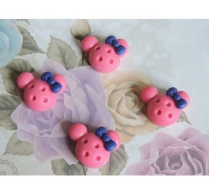 Кабошон акриловый "Мики с бантиком" 20 мм , цв. малиновый - 1 шт