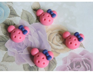 Кабошон акриловый "Мики с бантиком" 20 мм , цв. малиновый - 1 шт