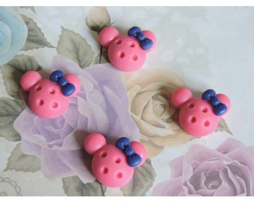 Кабошон акриловый "Мики с бантиком" 20 мм , цв. малиновый - 1 шт