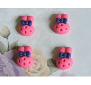 Кабошон акриловый "Зайка с бантиком" 20 мм , цв. малиновый - 1 шт