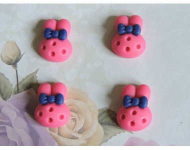 Кабошон акриловый "Зайка с бантиком" 20 мм , цв. малиновый - 1 шт