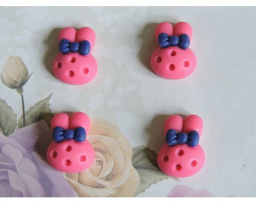 Кабошон акриловый "Зайка с бантиком" 20 мм , цв. малиновый - 1 шт