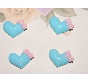 Кабошон акриловый 20 мм "Сердечко с цветочками"цв. голубой - 1шт