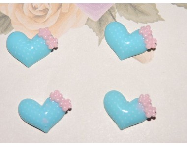 Кабошон акриловый 20 мм "Сердечко с цветочками"цв. голубой - 1шт