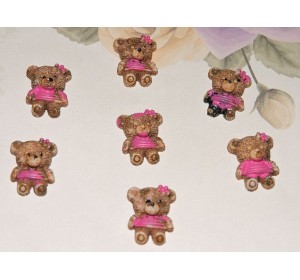 Кабошон акриловый 15 мм " Мишка в малиновом платье" - 1шт