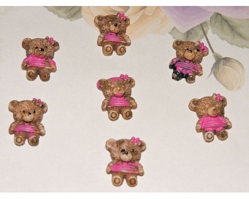 Кабошон акриловый 15 мм " Мишка в малиновом платье" - 1шт