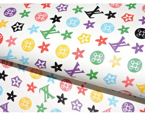 Кожзам с русунком "Бренды", цв. белый 