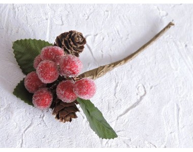 Веточка декоративная 15 см  "Ягодки с шишками" цв. бордовый - 1 шт.