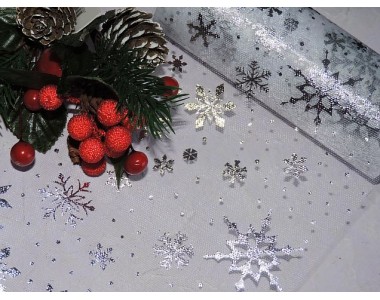 Фатин "Снежинки" 15 см, цв. белый/серебро - 1м.