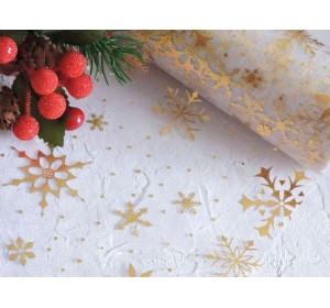 Фатин "Снежинки" 15 см, цв. белый/золото - 1м.