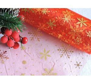 Фатин "Снежинки" 15 см, цв. красный/золото - 1м.