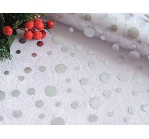 Органза 48*50см "Кружочки", цв. серебряный/белый - 1 отрез.