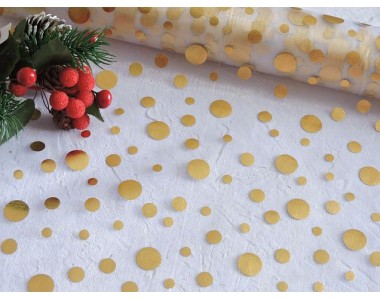 Органза 48*50см "Кружочки", цв. золотой/белый - 1 отрез.