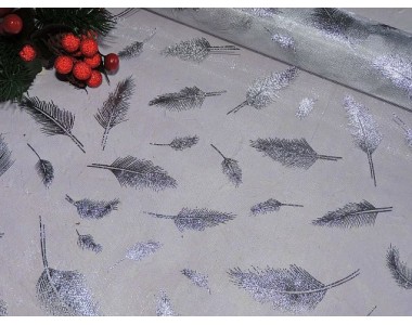 Органза 48*50см "Перья", цв. серебряный/белый - 1 отрез.