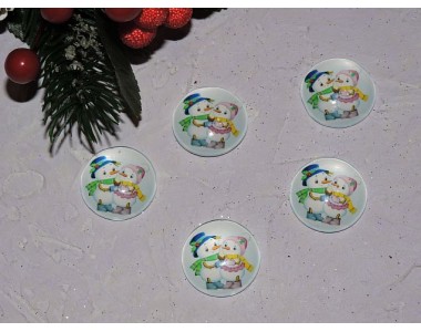 Кабошон-фишка 25 мм "Снеговики" - 1 шт.