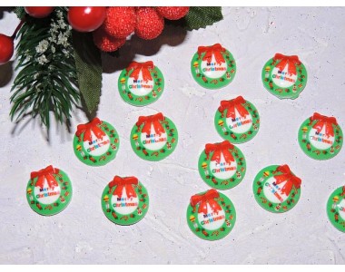 Кабошон 20 мм "Новогодний венок" - 1 шт.