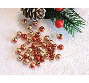 Бусины "Металлик" 8 мм, цв. красный/золото №2 - 10 шт.