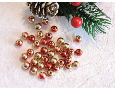 Бусины "Металлик" 8 мм, цв. красный/золото №2 - 10 шт.