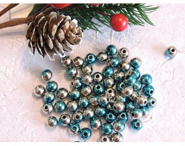 Бусины "Металлик" 8 мм, цв. бирюзовый/серебро - 10 шт.
