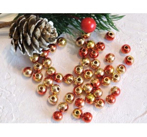 Бусины "Металлик" 8 мм, цв. красный/золото №1 - 10 шт.