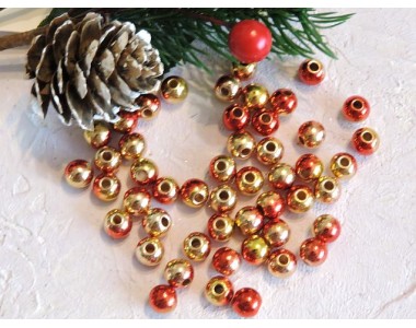 Бусины "Металлик" 8 мм, цв. красный/золото №1 - 10 шт.