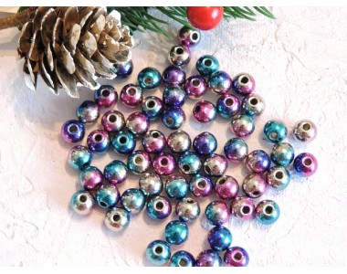 Бусины "Металлик" 8 мм, цв. мультиколор - 10 шт.