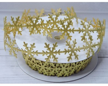Лента фигурная 25 мм "Снежинки", цв. золото - 1 м.
