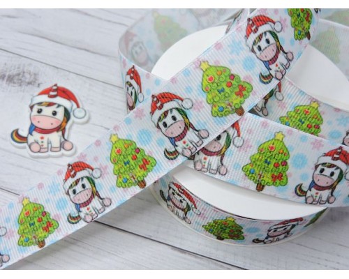 Лента репсовая 25 мм с рисунком "Единорог" - 1м.