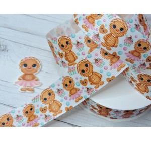 Лента репсовая 25 мм с рисунком "Пряник" - 1м.