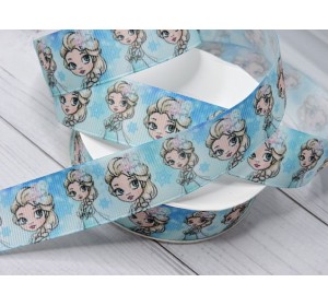 Репсовая лента 25 мм с рисунком "Эльза" - 1 м.