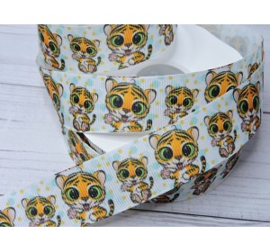 Лента репсовая 25 мм с рисунком "Тигренок" - 1м.