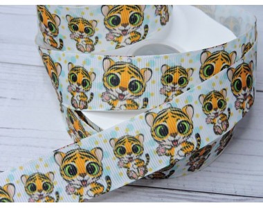 Лента репсовая 25 мм с рисунком "Тигренок" - 1м.