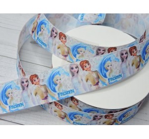 Лента репсовая 25 мм с рисунком "Эльза и Анна" - 1м.