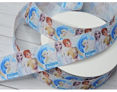 Лента репсовая 25 мм с рисунком "Эльза и Анна" - 1м.