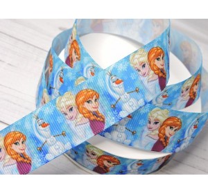 Лента репсовая 25 мм с рисунком "Холодное сердце" - 1м.