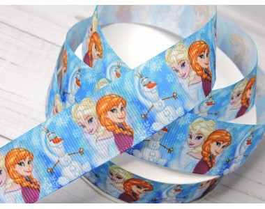 Лента репсовая 25 мм с рисунком "Холодное сердце" - 1м.