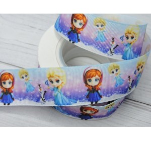 Лента репсовая 25 мм с рисунком "Анна и Эльза" - 1м.