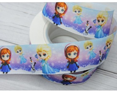 Лента репсовая 25 мм с рисунком "Анна и Эльза" - 1м.