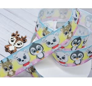 Лента репсовая 25 мм с рисунком "Зверята" - 1м.