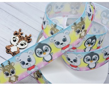 Лента репсовая 25 мм с рисунком "Зверята" - 1м.