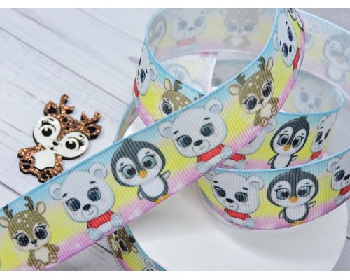 Лента репсовая 25 мм с рисунком "Зверята" - 1м.